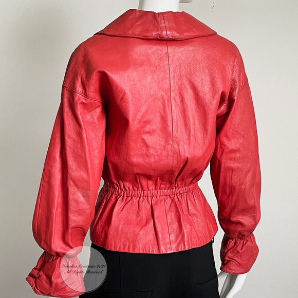 Bonnie Cashin Jacket Red Leather Cinched Waist with Peplum Vintage 1960s Rare - Picture 7 of 9